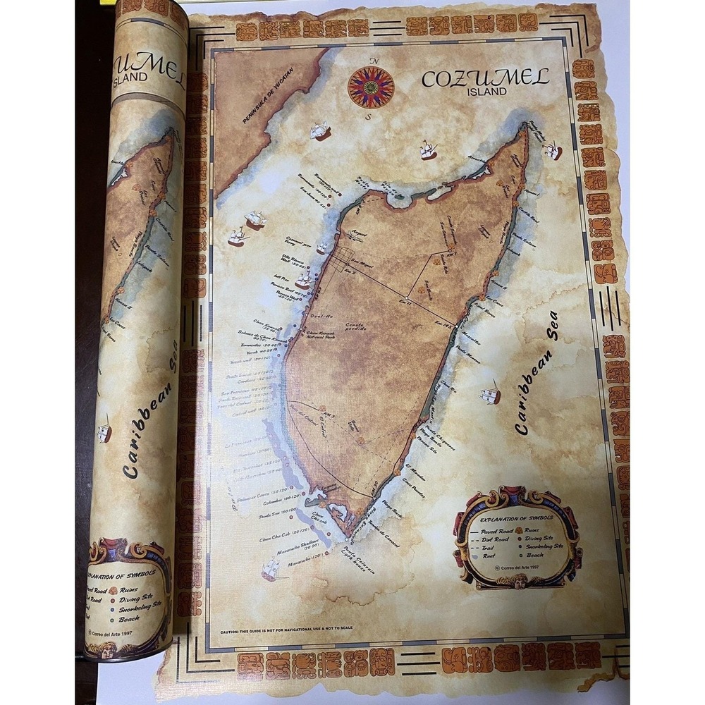 Map of Cozumel Island in art tube Correro del Arte 1997